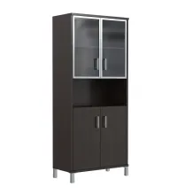 Шкаф высокий с малыми стеклянными дверьми в AL-рамке и глухими B 430.9 Венге Магия 900х450х2054 
